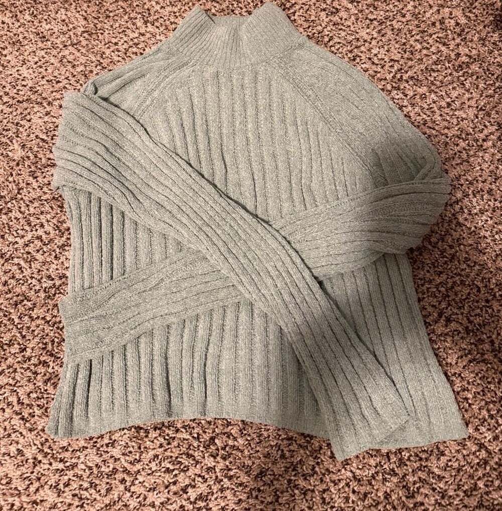 Hippie Rose Green Ribbed Chenille Mock Neck Pullover Sweater Size S